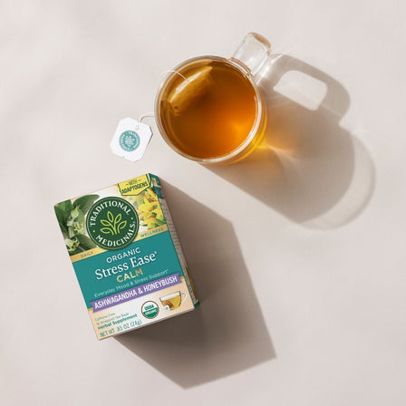 Traditional Medicinals Organic Stress Ease Calm Tea brewed